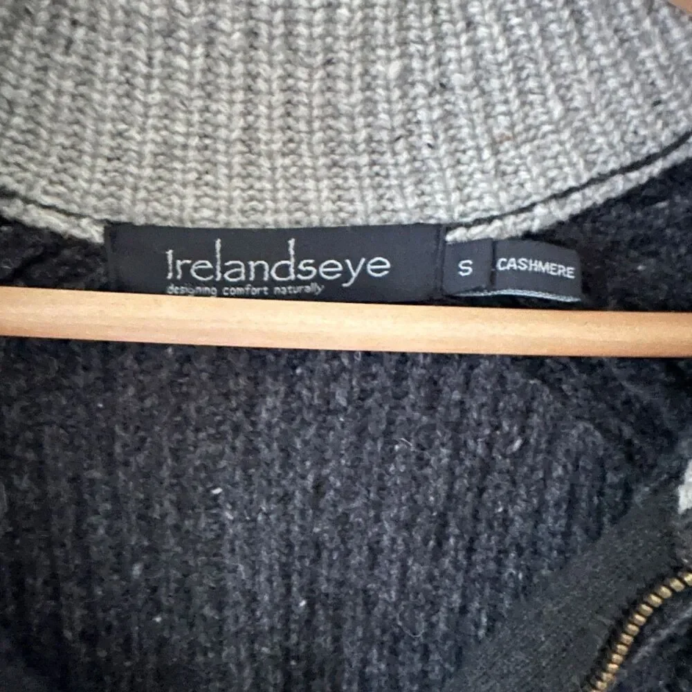 Irelandseye Men's Dark Grey Wool and Cashmere 1/4 Zip‎ Cableknit Sweater S - Picture 6 of 6